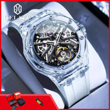 GELATU 8002 Automatic Men's Watches Transparent Case Hollow Mechancial Watches for Man Silicone Strap Waterproof Luminous Watch