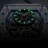 Montre automatique pour homme BONEST GATTI, boîtier tonneau, bracelet en caoutchouc, boîtier en cristal.