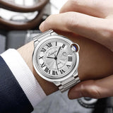 Reloj de lujo de alta gama para hombre, serie Balloon, esfera redonda, correa de acero inoxidable, calendario, accesorio de moda, ideal para diversas ocasiones.