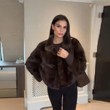 Autumn Winter Vintage Brown Faux Fur Jacket For Women High Neck Long Sleeve Crop Furry Coat 2025 New Lady Trendy Warm Outwears