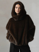 Manteau d'hiver marron à capuche en fausse fourrure pour femme, manches longues, chaud, épais et ample, pull en peluche, collection 2025, nouveauté mode femme