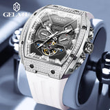 GELATU Luxury Mens Watch Original Skeleton Automatic Mechanical Watch﻿ 50M Waterproof Stainless Steel Watches For Men Gift 6016