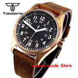 Tandorio Real Cusn8 Bronze Watch for Men 20Bar Waterproof Automatic Pilot Watch Vintage Wristwatch NH35A PT5000 Military Relojes