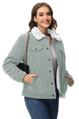 TACVASEN Corduroy Sherpa Fleece Lined Heavy Jackets Womens Fashion Fuzzy Casual Outwears Winter Thermal Coats Female Windbreaker