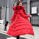 Women's Thickened Long down Cotton Jacket Winter Hot Sale Of The Season Korean Style Large Fur Collar Slim Fit Coat with Belt...