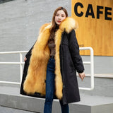 2025New Style Fashionable Temperament Women Long Coat with Detachable Faux Fox Fur Lining Winter Cotton-padded Jacket  Girl