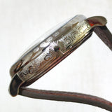 Mechanical watch in Arabic style Stainless steel watch case manual chain adjustment Large case 45mm Camel leather strap