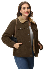 TACVASEN Corduroy Sherpa Fleece Lined Heavy Jackets Womens Fashion Fuzzy Casual Outwears Winter Thermal Coats Female Windbreaker