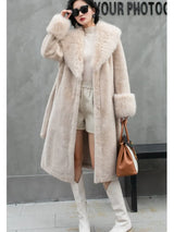 Vintage Coats Faux Fox Fur Women Thick Warm Long Coat Turn Down Collar Warm Coats Thick Elegant Coat With Belt Outerwear Winter