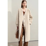 AMII Minimalist Fur Coats Woman 2025 Winter New Warm V-neck Pocket Women's Clothing Elegant Female Long Fur Outerwear 12424023