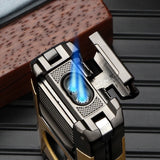 LUBINSKI 2 Fire Torch Lighter Cigar V Cutter Punch Metal Butane Gas Cigar Lighters With Needles Dredge Cigar