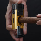 LUBINSKI 2 Fire Torch Lighter Cigar V Cutter Punch Metal Butane Gas Cigar Lighters With Needles Dredge Cigar