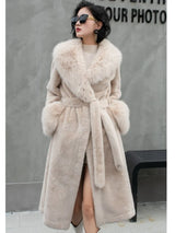 Vintage Coats Faux Fox Fur Women Thick Warm Long Coat Turn Down Collar Warm Coats Thick Elegant Coat With Belt Outerwear Winter