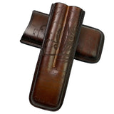 Genuine leather Carved Handmade Cigar Tube 2/3 Slots Portable Travel Cigar Case Leather Humidor Bag