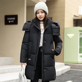 Winter Hooded Solid Women  Down Cotton Jacket 2025 New Warm Thicken Cotton Fashion Jacket Leisure Loose Women Long Coat