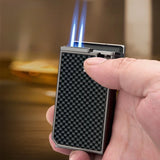HONEST Metal Windproof Double Jet Blue Fire Inflatable Torch Lighter Visual Gas Window Cigar Diamond Cigar Lighters Smoking Tool