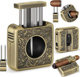Cigar Cutter,4 in 1 Multifunction V Cut Cutter with Cigar Punch,Cigar Holder & Twin Nubber,Suitable for Max 60 Ring Gauge Cigars