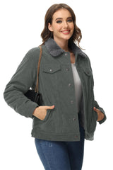 TACVASEN Corduroy Sherpa Fleece Lined Heavy Jackets Womens Fashion Fuzzy Casual Outwears Winter Thermal Coats Female Windbreaker