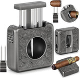Cigar Cutter,4 in 1 Multifunction V Cut Cutter with Cigar Punch,Cigar Holder & Twin Nubber,Suitable for Max 60 Ring Gauge Cigars