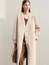 AMII Minimalist Fur Coats Woman 2025 Winter New Warm V-neck Pocket Women's Clothing Elegant Female Long Fur Outerwear 12424023