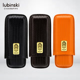 LUBINSKI Cigar Case Travel Humidor Portable 2 Holder Cigar Storage Bag Outdoor Leather Cigar Tube Gift Box
