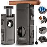 Cigar Lighter 4 Jet Flame Cigar Lighters with Cigar Cutter Cigar Accessories Cigar Draw Enhancer Windproof Refillable Butane