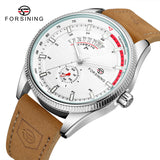 Reloj cronógrafo FORSINING con calendario para hombre, acero inoxidable, piel, movimiento mecánico automático de alta calidad, relojes de pulsera para hombre