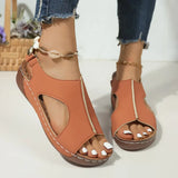 Summer Sandals for Women  Wedge Heel Platform Shoes Synthetic Leather Peep Toe Hook Loop Casual Beach Walking Ladies Footwear