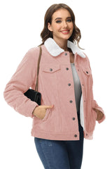 TACVASEN Corduroy Sherpa Fleece Lined Heavy Jackets Womens Fashion Fuzzy Casual Outwears Winter Thermal Coats Female Windbreaker