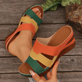 Summer Contrast Color Wedge Sandals for Women 2025 Comfortable Thick Sole Beach Slippers Woman Casual Anti Slip Outdoor Slides