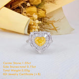 Anillo con diamantes naturales de corazón amarillo certificados por AGL, oro blanco de 18 quilates, lujo multifunción, anillo con diamantes en forma de corazón, colgante, joyería para mujer