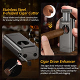 Cigar Lighter 4 Jet Flame Cigar Lighters with Cigar Cutter Cigar Accessories Cigar Draw Enhancer Windproof Refillable Butane