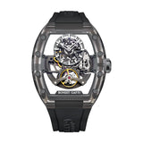 Montre automatique pour homme BONEST GATTI, boîtier tonneau, bracelet en caoutchouc, boîtier en cristal.