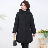 New Middle-aged Women's Long Down Cotton Jacket, Winter Thickened Warm Padded Cotton Coat, Korean Female Hooded Parker Overcoat