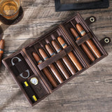 Genuine Leather Cigar Humidor with Hygrometer Humidifier Cowhide Cigar Moisturizing Case Box Portable Cigar Storage Case Box