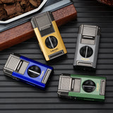 LUBINSKI 2 Fire Torch Lighter Cigar V Cutter Punch Metal Butane Gas Cigar Lighters With Needles Dredge Cigar