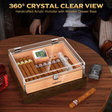 Cigar Humidor,Acrylic Humidor,Desktop Humidor Box with Cigar Accessory Drawer,Humidifier & Digital Hygrometer,Cedar Wood Tray