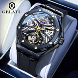 GELATU 8002 Automatic Men's Watches Transparent Case Hollow Mechancial Watches for Man Silicone Strap Waterproof Luminous Watch