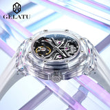 GELATU 8002 Automatic Men's Watches Transparent Case Hollow Mechancial Watches for Man Silicone Strap Waterproof Luminous Watch