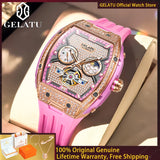 GELATU 6016 All Diamond Women Watch Silicone Waterproof Moonphase Chronograph Luxury Hollow Women All Automatic Mechanical Watch