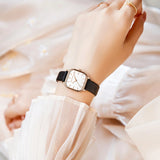Hannah Martin Square Women Watch Fashion Rose Gold Leather Minimalist Style Girls Clock Quartz Movement Casual Waterproof Watch
