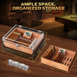 Cigar Humidor,Acrylic Humidor,Desktop Humidor Box with Cigar Accessory Drawer,Humidifier & Digital Hygrometer,Cedar Wood Tray