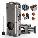 Cigar Lighter 4 Jet Flame Cigar Lighters with Cigar Cutter Cigar Accessories Cigar Draw Enhancer Windproof Refillable Butane