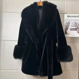 Autumn Winter New 2025 Fur Collar Fox Fur Jacket Women's Overcoat Tight Waist Thickened Warm Parka Loose Chic Fur Jacke