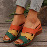 Summer Contrast Color Wedge Sandals for Women 2025 Comfortable Thick Sole Beach Slippers Woman Casual Anti Slip Outdoor Slides