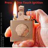 Creative Relief Compass Grinding Wheel Lighter, Retro Nostalgic Kowtow Machine, One-click Press Ignition, Men's Gadgets