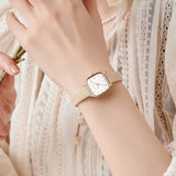 Hannah Martin Square Women Watch Fashion Rose Gold Leather Minimalist Style Girls Clock Quartz Movement Casual Waterproof Watch