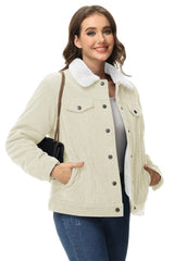 TACVASEN Corduroy Sherpa Fleece Lined Heavy Jackets Womens Fashion Fuzzy Casual Outwears Winter Thermal Coats Female Windbreaker