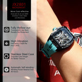 MEGIR Sports Style Automatic Mechanical Watch for Men Full Hollow Transparent Dial Design Stainless Steel Case Silicone Strap