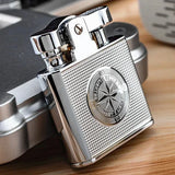 Creative Relief Compass Grinding Wheel Lighter, Retro Nostalgic Kowtow Machine, One-click Press Ignition, Men's Gadgets